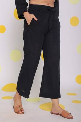 Black collared shirt and pant two piece set summer relaxed linen co-ord set 4