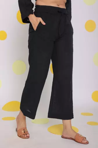 Black collared shirt and pant two piece set summer relaxed linen co-ord set