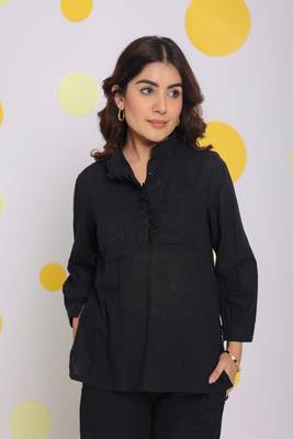 Black collared shirt and pant two piece set summer relaxed linen co-ord set 5