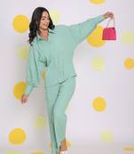 Light green shirt and pant two piece set summer everyday wear co-ord set