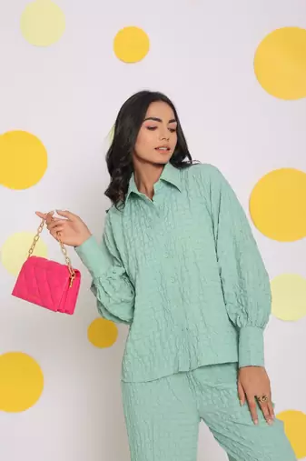 Light green shirt and pant two piece set summer everyday wear co-ord set