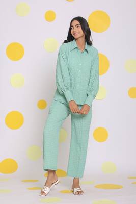 Light green shirt and pant two piece set summer everyday wear co-ord set 6