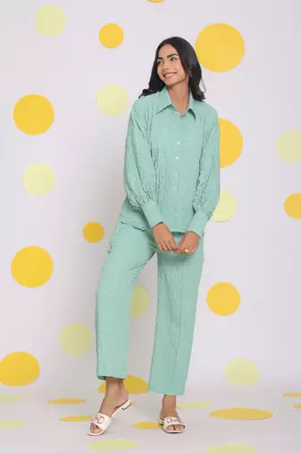 Light green shirt and pant two piece set summer everyday wear co-ord set