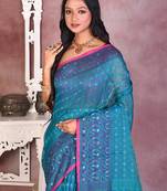 Rama green soft semi pure jamdani saree without blouse piece