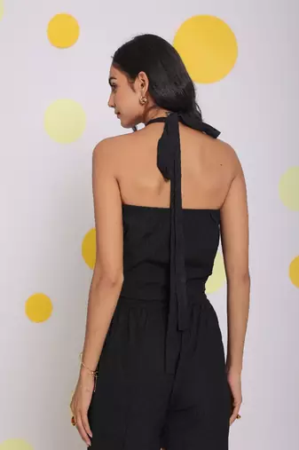Black halter neck crop top and shorts two piece set summer relaxed co-ord set