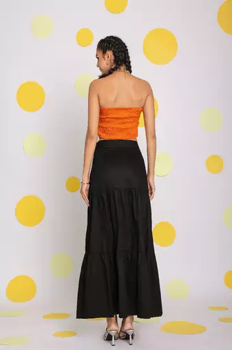 Orange tube bralette and black maxi skirt 100% cotton  resort wear co-ord set