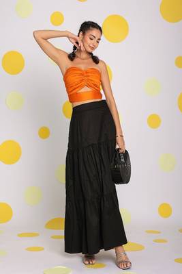 Orange tube bralette and black maxi skirt 100% cotton  resort wear co-ord set 5