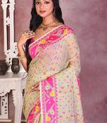 Sea green soft semi pure jamdani saree without blouse piece