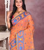 Orange soft semi pure jamdani saree without blouse piece