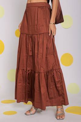 Coffee brown sweetheart neckline crop top with back tie up and long skirt 100% cotton resort wear co-ord set 4