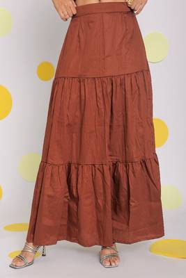 Coffee brown sweetheart neckline crop top with back tie up and long skirt 100% cotton resort wear co-ord set 5