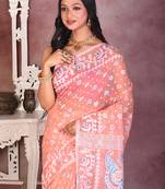 Peach soft semi pure jamdani saree without blouse piece