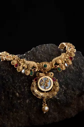 Antique Gold Plated Floral Necklace Set