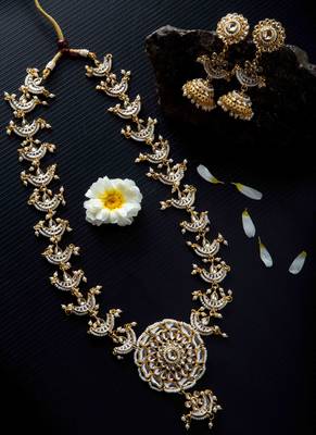 Long White Chand Mala Necklace Set 1