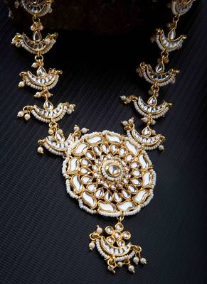 Long White Chand Mala Necklace Set 3