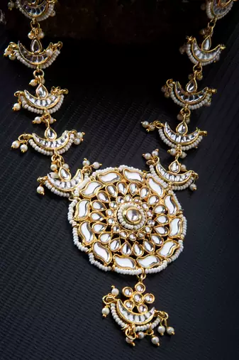 Long White Chand Mala Necklace Set