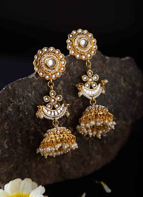 Long White Chand Mala Necklace Set 4