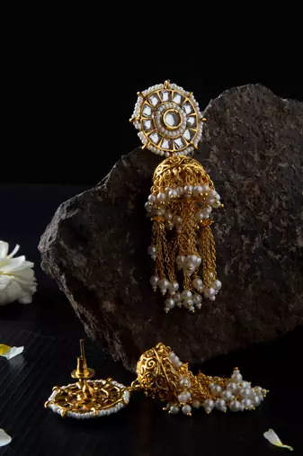 Kundan Pearl Jhumki Earrings