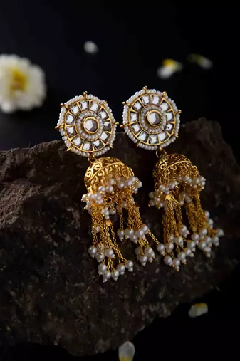 Kundan Pearl Jhumki Earrings