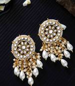 Gold Kundan Pearl Drop Earrings