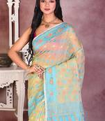 Light green soft semi pure jamdani saree without blouse piece