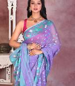 Light purple soft semi pure jamdani saree without blouse piece