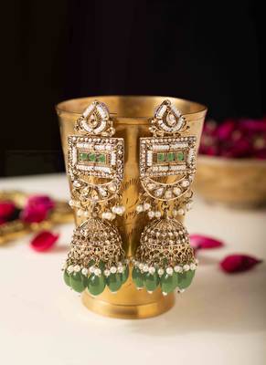 Gold plated pearl & stone jhumki set 1