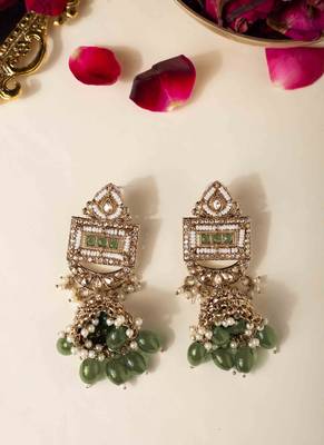 Gold plated pearl & stone jhumki set 2
