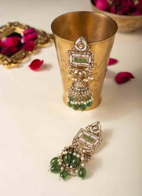 Gold plated pearl & stone jhumki set 3