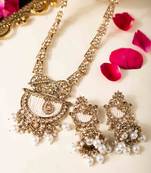 Gold-plated kundan long necklace set