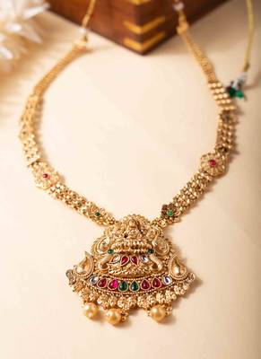 Gold plated rajwadi laxmi pendant necklace set 2
