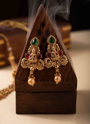 Gold plated rajwadi laxmi pendant necklace set 3