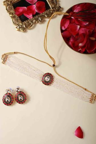 Royal pearl jaipur jadau choker set