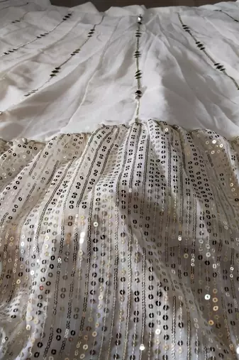 Delightful Off White zari and sequins embroidered Georgette indian Lehenga Choli dress