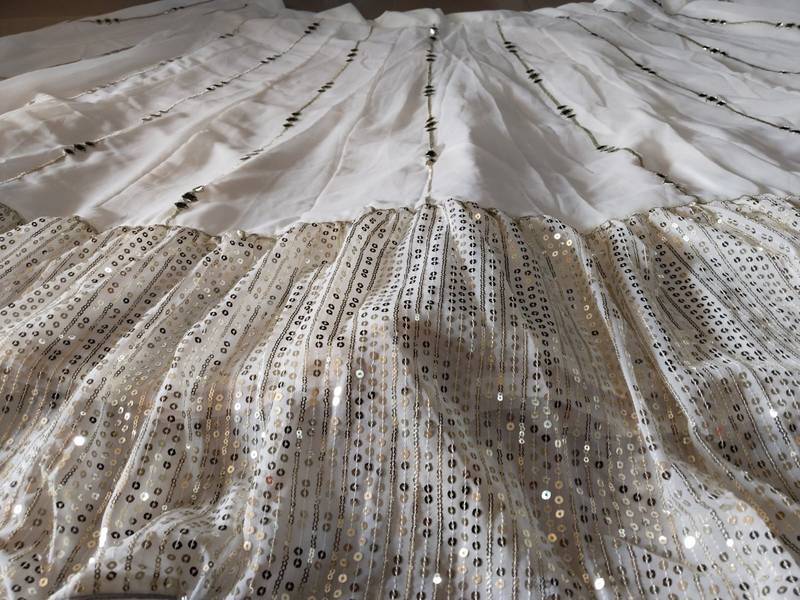 Delightful Off White zari and sequins embroidered Georgette indian Lehenga Choli dress