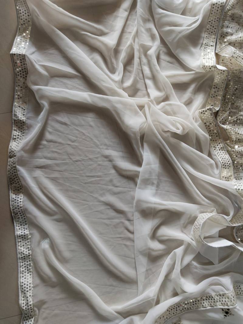 Delightful Off White zari and sequins embroidered Georgette indian Lehenga Choli dress