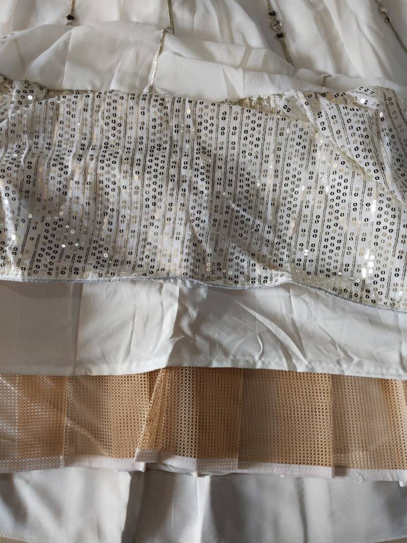 Delightful Off White zari and sequins embroidered Georgette indian Lehenga Choli dress