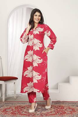 Red rayon floral printed kurti 1