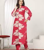 Red rayon floral printed designer kurti