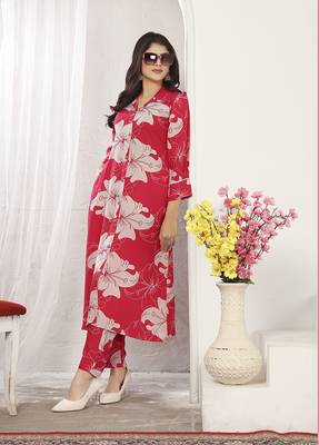 Red rayon floral printed kurti 2