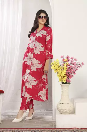 Red rayon floral printed kurti