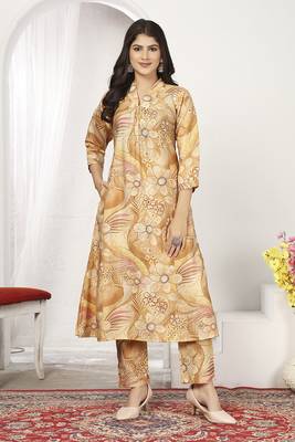Beige rayon floral printed kurti 1