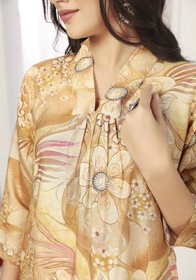 Beige rayon floral printed kurti 4