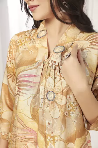 Beige rayon floral printed kurti