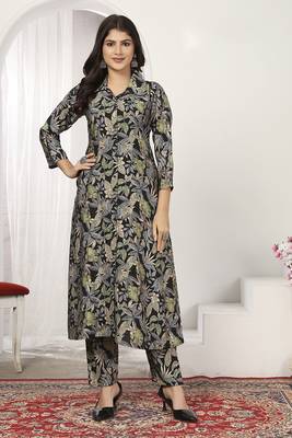 Black rayon floral printed kurti 1