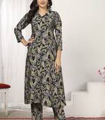 Black rayon floral printed designer kurti