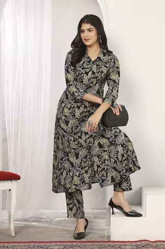 Black rayon floral printed kurti