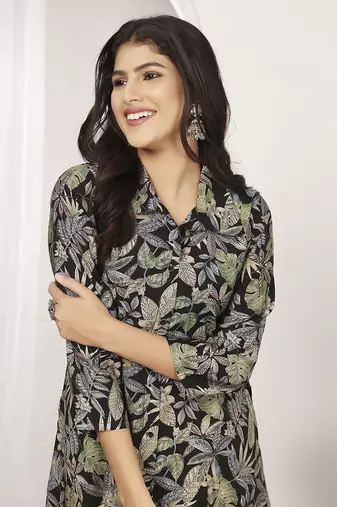 Black rayon floral printed kurti