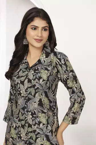 Black rayon floral printed kurti