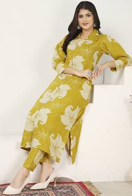 Mustard rayon floral printed kurti 4